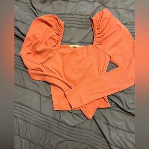 Pink puff sleeved crop top